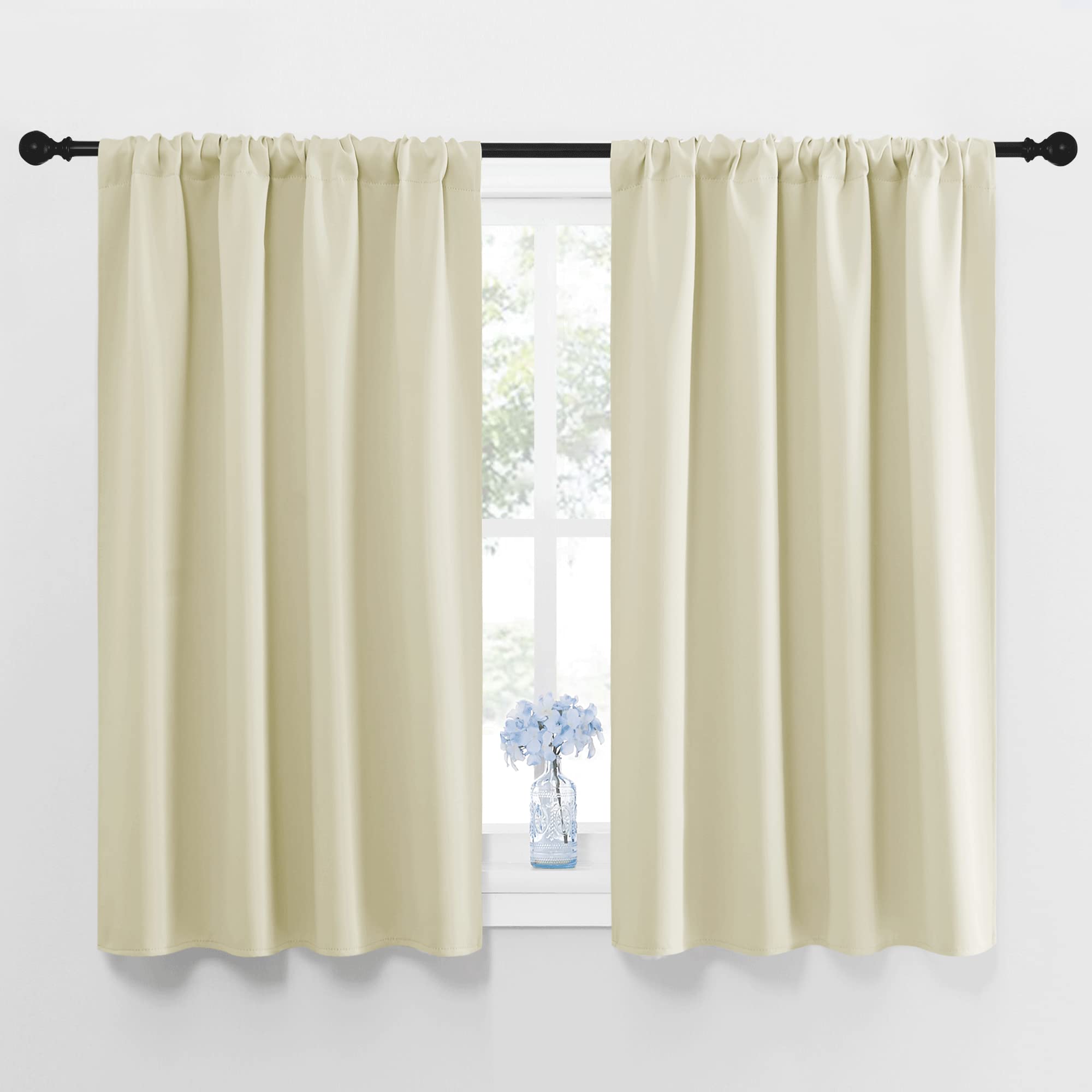 Photo 1 of NICETOWN Blackout Curtains for Bedroom, Home Decorations Thermal Insulated Solid Rod Pocket Blackout Drapes for Cafe (Beige, One Pair, 42 x 48-inch)
