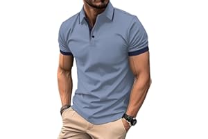 HMIYA Mens Short Sleeve Polo Shirts Button Color Block Cotton Tops