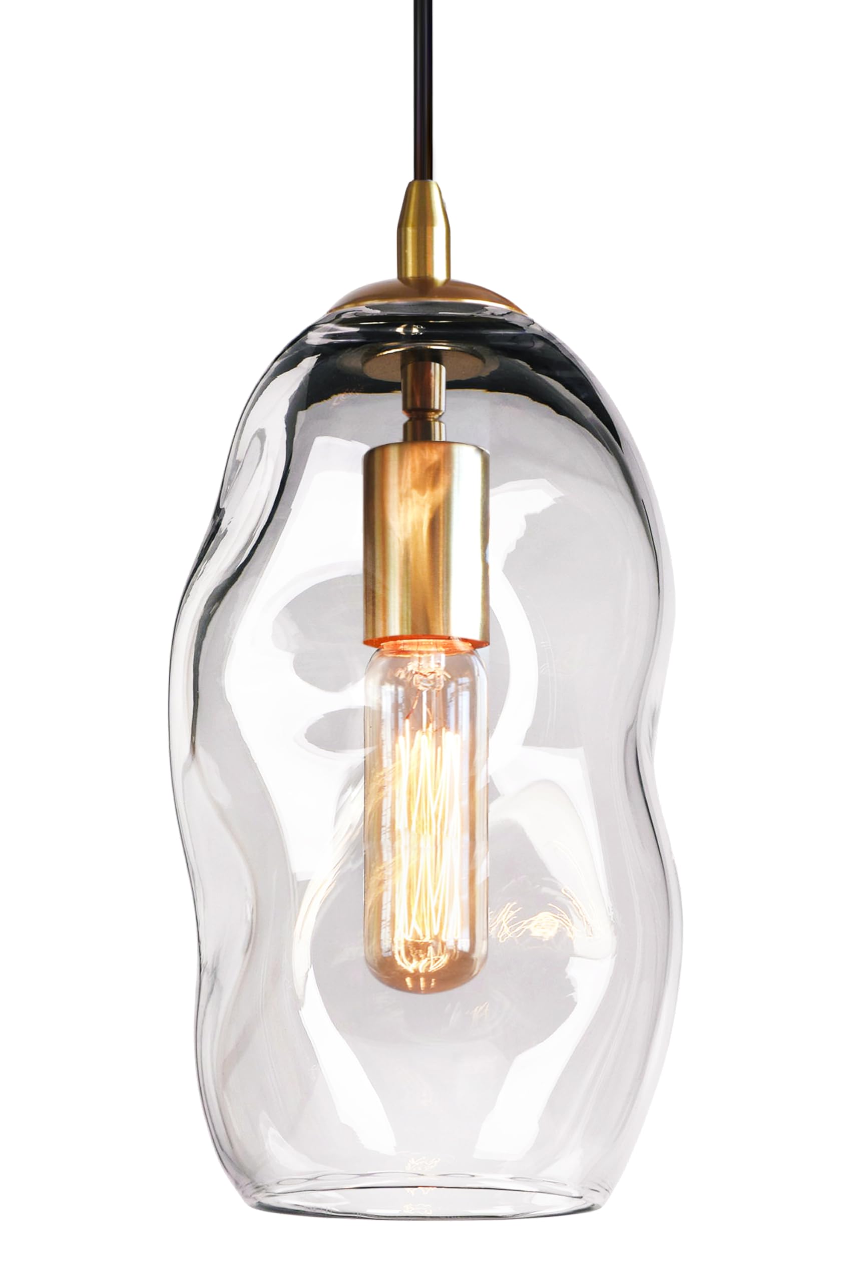 Photo 1 of CASAMOTION Pendant Light Fixtures Glass Pendant Lights Kitchen Island Modern Gold Brass Kit Clear Organic Globe Bar Counter Dining Room Large Lamp Shade 12 Inch Height 1 Pack