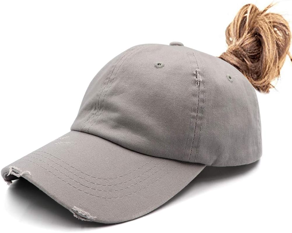 Ponytail Unconstructed Washed Dad Hat Messy High Bun Ponycaps Plain Baseball Cap