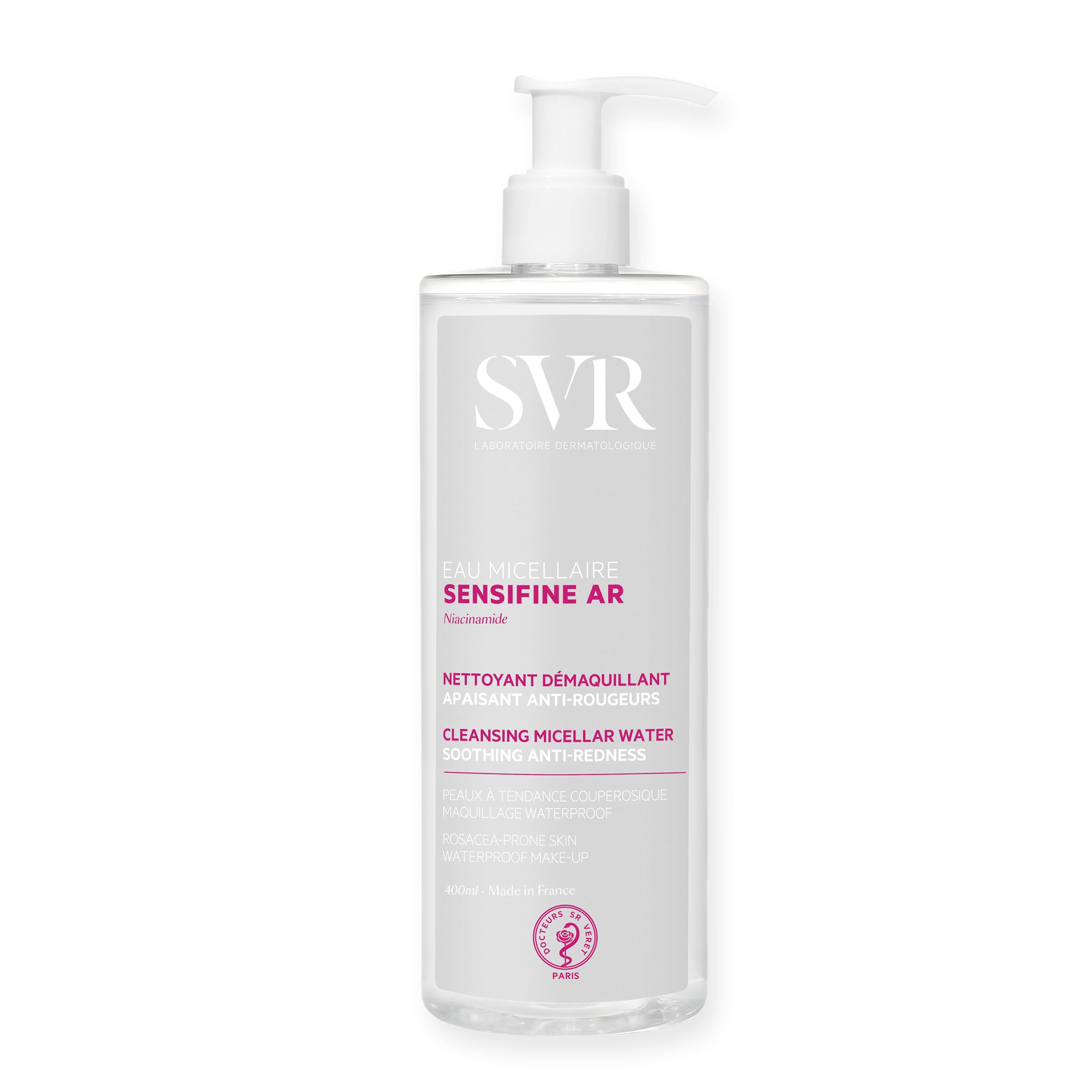 SVR SENSIFINE AR - Soothing Anti-Redness Micellar Water/Make-up Remover for Face, Eyes, Lips, Ultra-Mild No-Rinse Cleanser for Sensitive, Reactive, Rosacea-Prone Skin, 400m