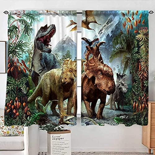 Sevendec Dinosaur Curtains for Kids Room Jurassic World Window Curtain