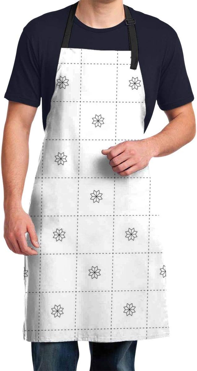 Black Flower In Dash Chess Board Japanese Waterproof Apron With Print, Cooking Aprons For Men Women Chef, Adjustable Bib Black Apron, For Dishwashing, Lab Work, Butcher, Dog Grooming, Cleaning Fish