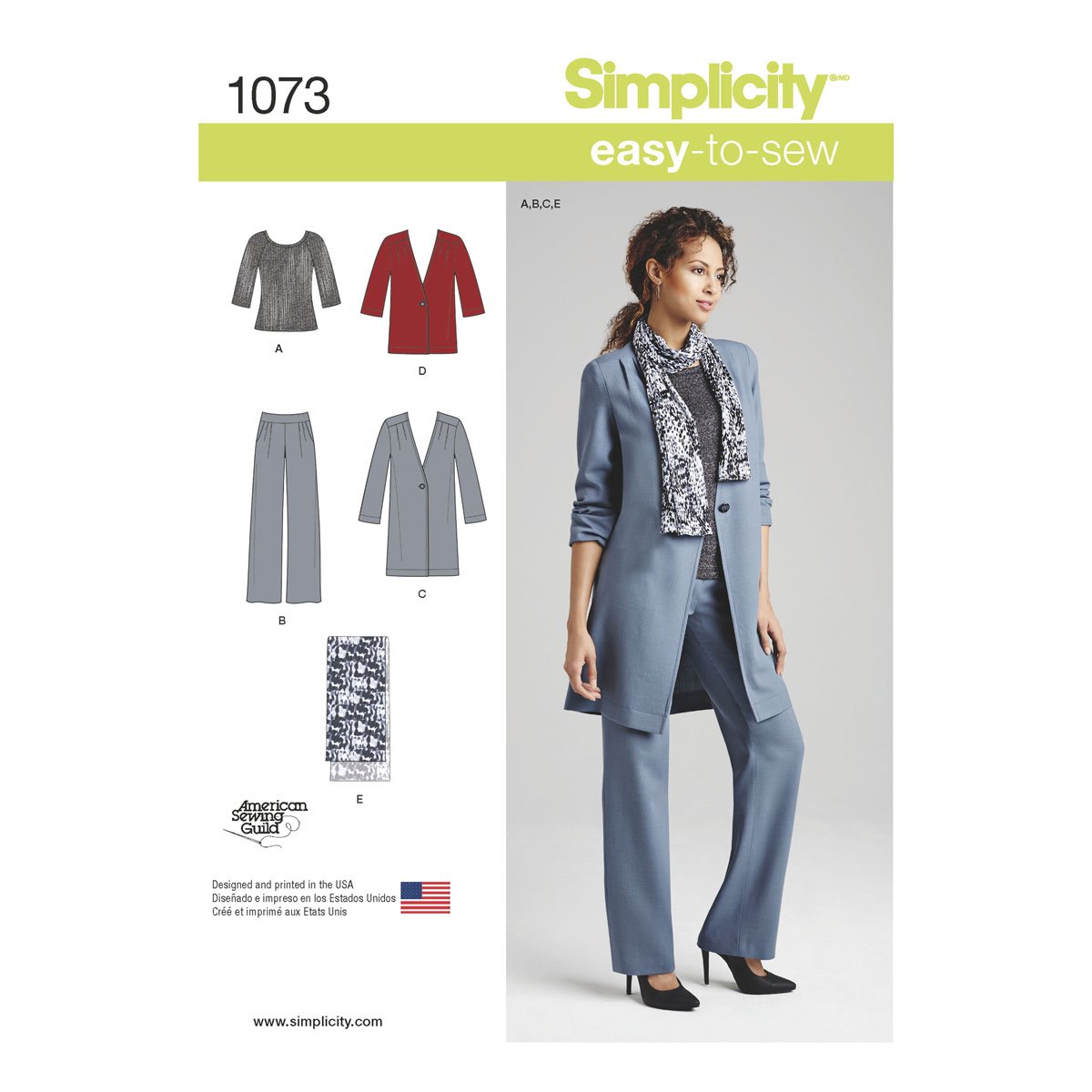 Simplicity Sewing Pattern 1073: Misses' Pants, Coat or Jacket, Scarf and Knit Top, Size: H5 (6-8-10-12-14)