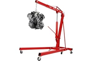 Deroanke 2 Ton Folding Hydraulic Engine Hoist Crane Hoist Lift, Cherry Picker Shop Crane Hoist Lift, 4409lb Engine Hoist, Heavy Duty Folding Shop Crane with 6 Casters (Sent in 2 Packages, Red)