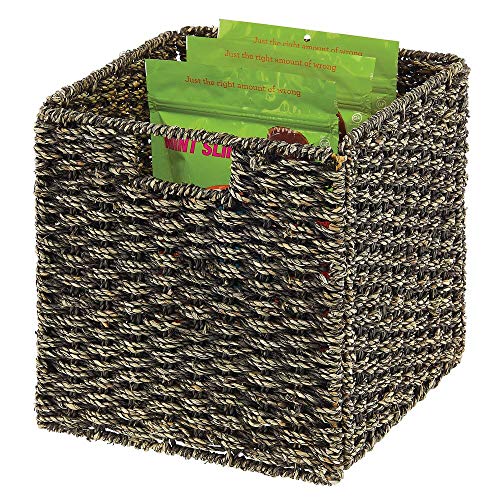 mDesign Seagrass Woven Cube Storage Bin Basket Organizer with Handles