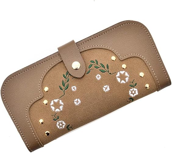 Amazon Kattie Mail レディース 刺繍 花柄 ハスプ 二つ折り財布 折り畳み式 長財布 小銭入れ カード入れ付 札入れ ウォレット パスケース カードケース Puレザー 可愛い 多機能 薄い 新発売 春 カーキ色 財布