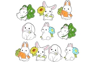 LUOZZY 10 PCS Cute Bunny Carrot Brooch Easter Enamel Pins Set Cartoon Rabbit Flower Badges Hats Bags Backpack Lapel Pins Accessory for Kids Girls