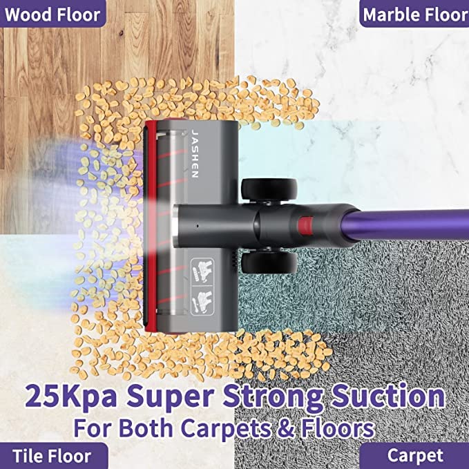 JASHEN V16 Cordless Vacuum Cleaner,Powerful Stick Vacuum with 26Kpa Suction Rechargable Battery