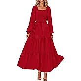 PRETTYGARDEN Fall Wedding Guest Dresses for Women 2025 Long Sleeve Square Neck Tiered A Line Modest Elegant Flowy Dresses