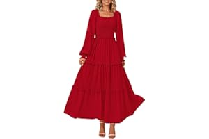 PRETTYGARDEN Fall Wedding Guest Dresses for Women 2025 Long Sleeve Square Neck Tiered A Line Modest Elegant Flowy Dresses