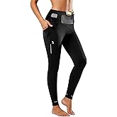 Clbort Running Leggings for Women with 6 Pockets Gym Workout Leggings High Waisted Yoga Pants Tummy Control Compression Pants