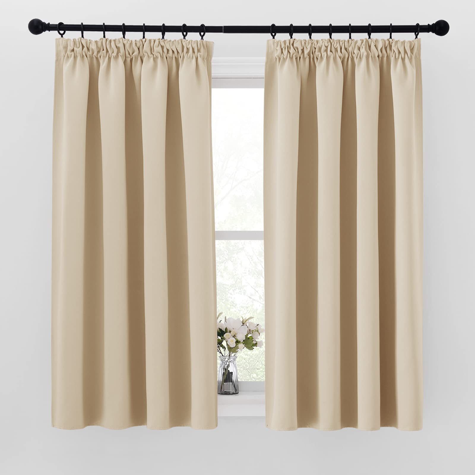 PONY DANCE Thermal Blackout Curtains Pencil Pleat - Heavy Curtains for Living Room Light Blocked & Noise Reduce Window Drapes for Bedroom, 2 Panels, W46 X L45, Biscotti Beige