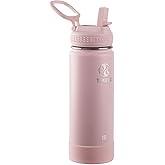 Takeya Actives Water Bottle with Straw Lid - Durable & Easy-Care Water Bottle with Stainless Steel Insulation - BPA-Free Lid with Carry Handle & Straw - Dishwasher-Safe - 18 oz, Blush