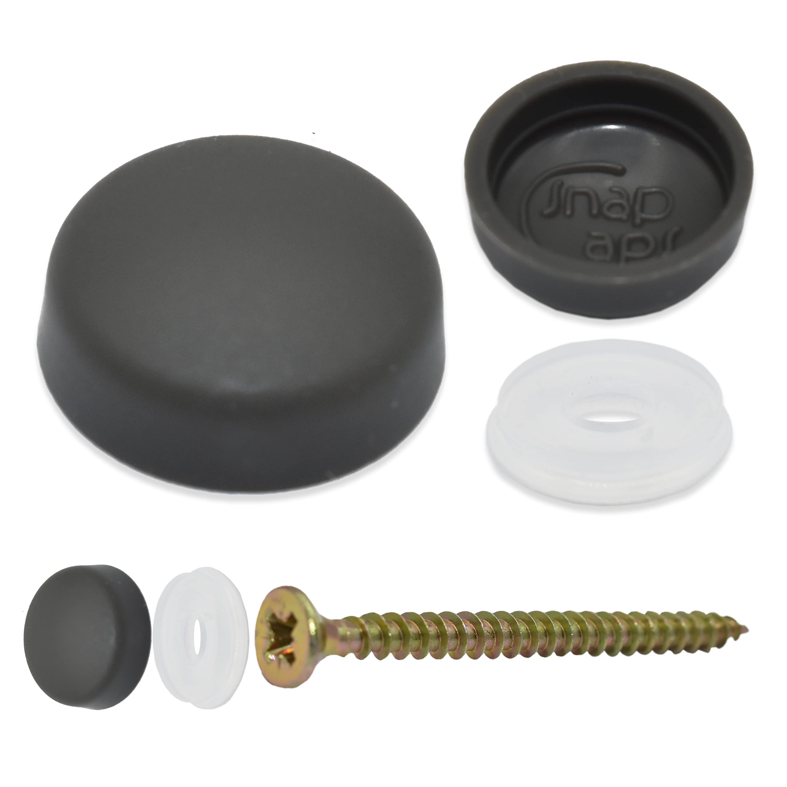 Snap-On Two Piece Dome Screw Cover Caps - Pack of 50 Large Matt Caps & Bases : Medium Slate