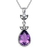 Lvoryance Vintage 3 Carat Pear Cut Gemstone Necklace 925 Sterling Silver Retro Birthstone Necklace with 18+2 Inch Chain for Women Gifts