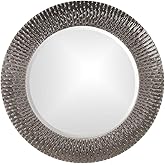 Howard Elliott Bergman Big Round Mirror for Wall Decor, Charcoal Gray Mirror with Starburst Effect, Modern Large Circular Han