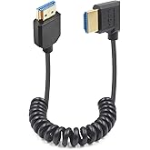 Duttek 8K Right Angle HDMI Cable 1FT-4FT, Coiled HDMI Cable 48Gbps, Extreme Thin HDMI Male to Male Coiled Cable Support Dynam