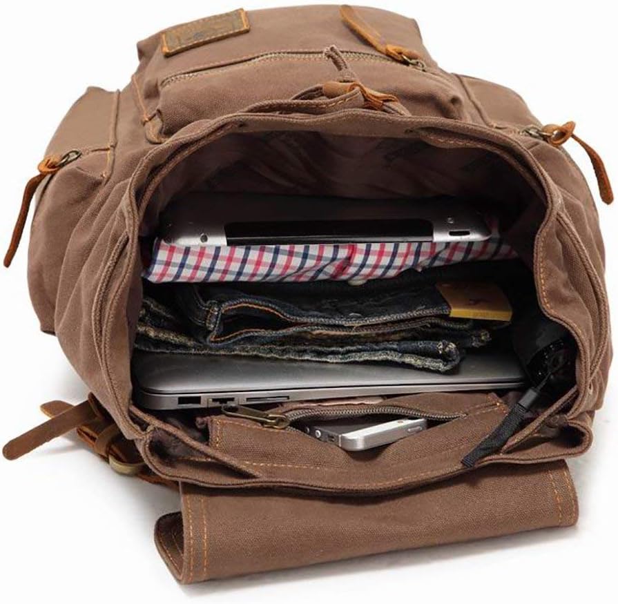 School College Rucksack, Casual Leather Backpack,Vintage Canvas Rucksack - Image 5