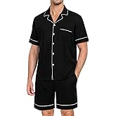 SWOMOG Mens Pajama Set Short Sleeve 2 PCS Sleepwear Button Down Soft Loungewear Modal Set Pj Set with Pockets S-3XL