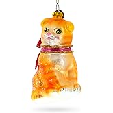 Glittered Orange Cat Glass Christmas Ornament