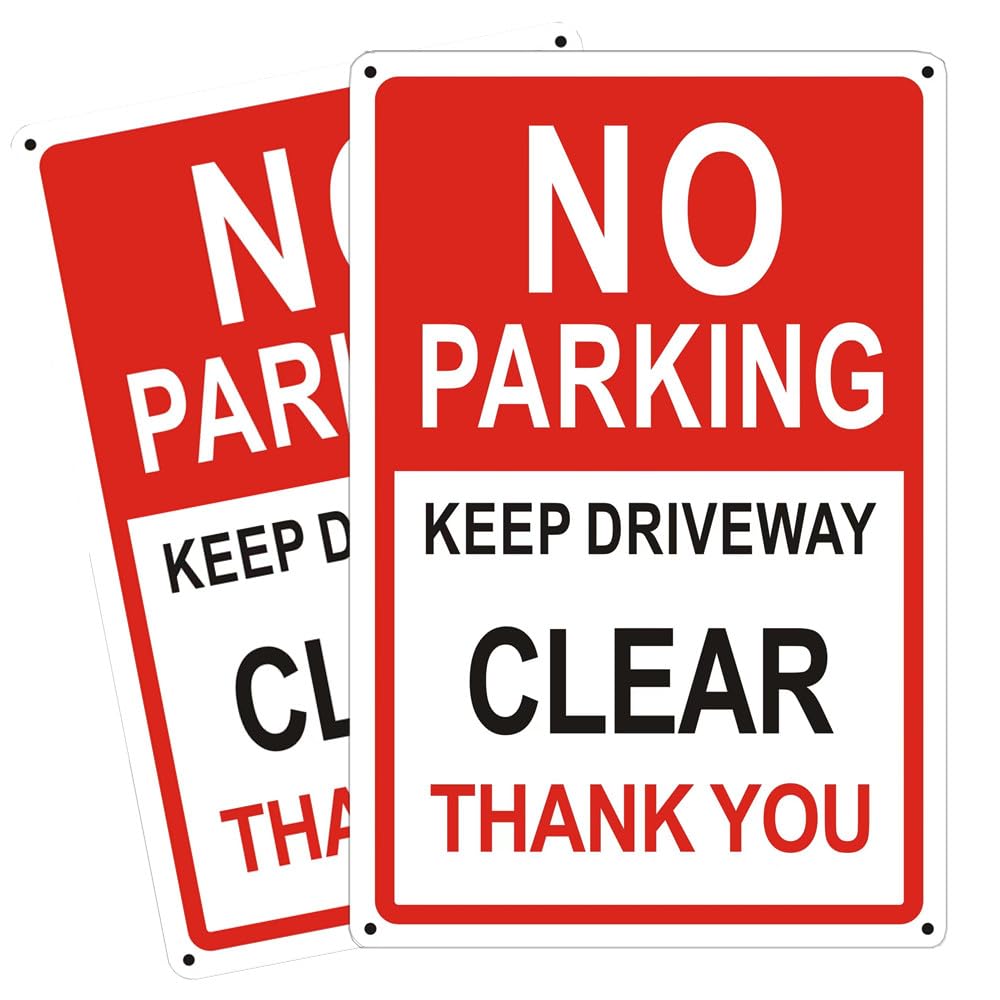 Luimode 2 Pack No Parking Signs Outdoor,Keep Driveway Clear Sign, Aluminum Reflective - UV Protected, Waterproof, Weatherproof and Fade Resistant - 4 Pre-drilled Holes