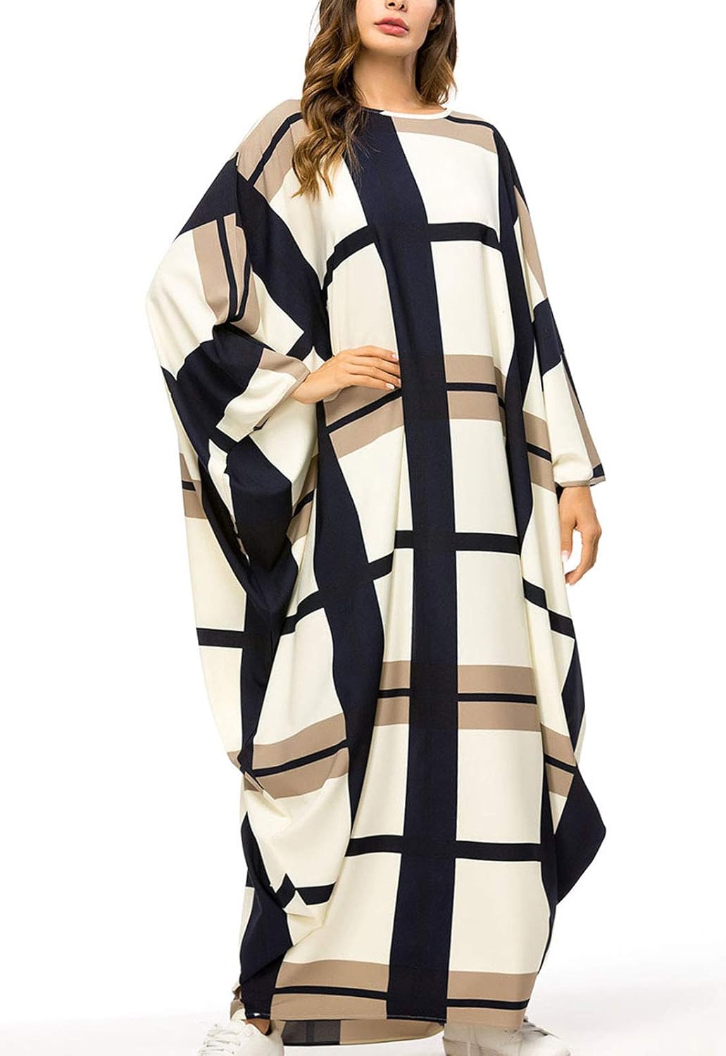 Flygo Women's Batwing Plaid Long Sleeves Maxi Dress Oversized Sleep Loungewear (One Size at  Women’s Clothing store