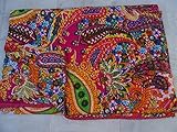 Tribal Asian Textiles Indian Reversible Kantha Quilt Handmade Bedspread Twin Size Throw Paisley Print