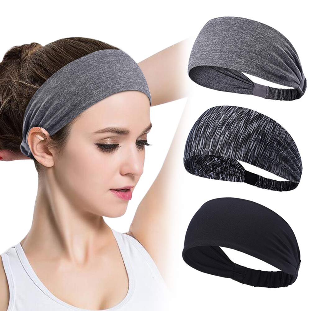 GoHZQ Sports Headband for Women, 3 Pack Running Yoga Workout Headband Elastic Cotton Fabric Lightweight Non-slip Wicking Sweatband
