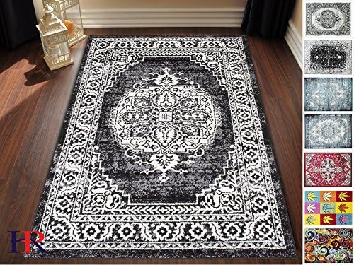 Handcraft Rugs-Black/White/Charcoal -Faded, Oriental Distressed Area Rug Vintage Persian Area Rug Abstract, Floral Kashan-(8x10 feet)