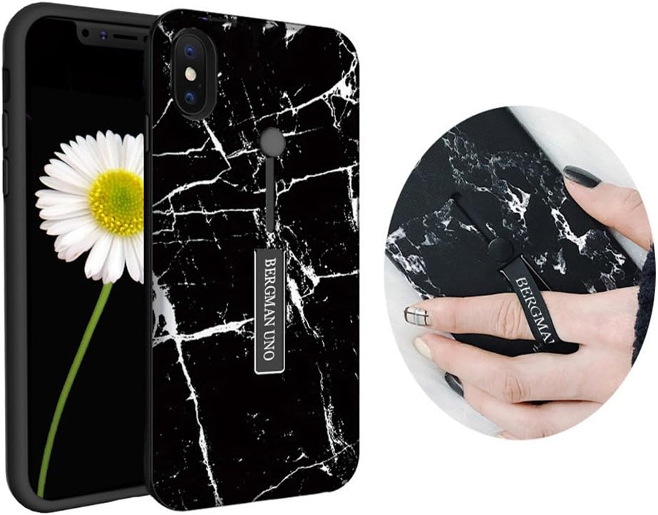 Bergman Uno case compatible with IPHONE X/IPHONE 10/Finger Strap Case/Finger Band With Kickstand Case/Rugged Case/Finger Ring Loop Strap Case/Grip Case (Black Marble)