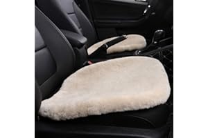 MLOVESIE Genuine Sheepskin Auto Seat Cushion, Australian Natural Wool Seat Cover Soft Comfort Warm Winter Office Chair Protector Pad Universal Fit Pearl White