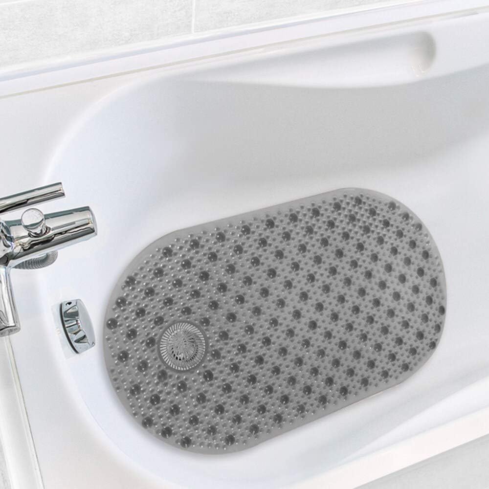 bed bath n more Antimicrobial Hair Catcher Bath Tub Mat Grey
