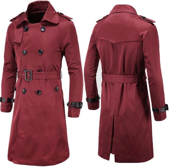 Amazon D019 ダークブルー カーキ ベージュ ワインレッド ブラック5色 アメリカスタイル ラペル ダブルブレス コート メンズ ファッション シンプル シック ロング コート 上着 無地 長袖 アウター ジャケット Xl ワインレッド コート ジャケット 通販