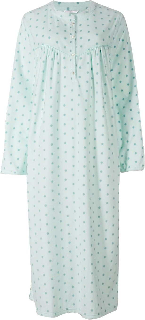 Women's Long Sleeved Spot Fleece Nightdress in 2 Lengths
