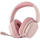 EPOMAKER X Aula G7 Pro Wireless Gaming Headset, Dual Mode BT5.3 & 2.4GHz, 7.1 Surround Sound, 80+ Hour Battery, RGB Light, with Noise Canceling Mic for PS5, PS4, Switch, PC (Pink)