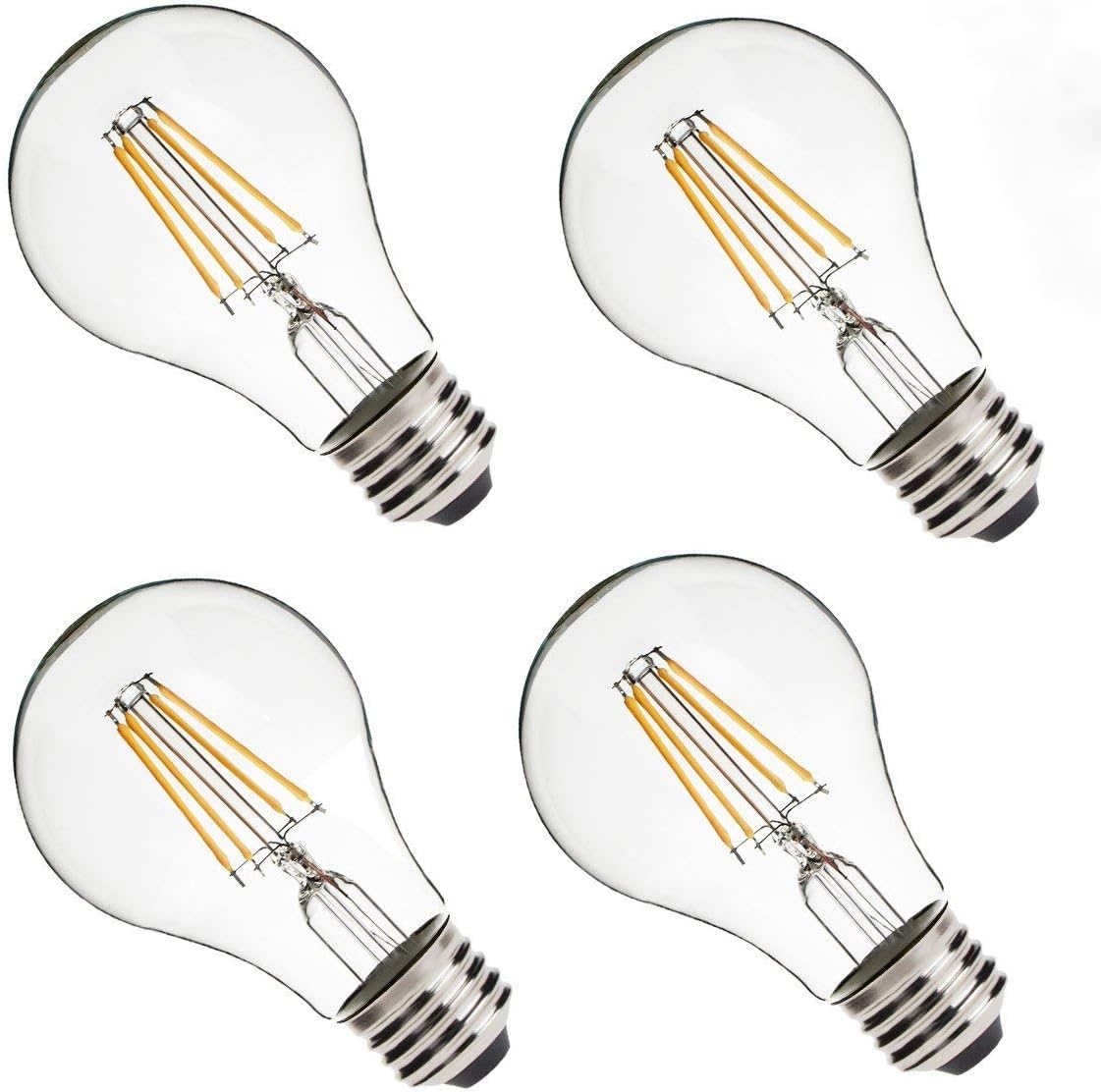 Dimmable LED Light Bulbs Edison Bulbs, A19 Shape LED Bulbs, 4.5W (40 Watt Incandescent Bulb Replacement), E26 Medium Base, Warm White 2700K, UL Listed, Pack of 4