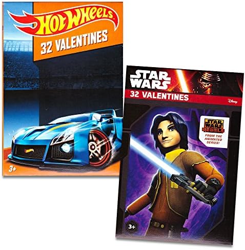 Hot Wheels Valentines Day Cards with Bonus Star Wars Valentines Day Cards -- 32 Hot Wheels Valentines plus 32 Bonus Star Wars Valentines