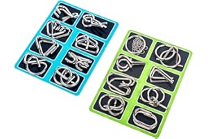 Ahyuan Metal Wire Puzzles Set of 16 with Pouch Large Thick IQ Test Mind Games Toys Brain Teaser Puzzles Metal Wire Magic Trick Toy Metals IQ Puzzle Fidget Toys Party Favors for Kids Adults (Silver)