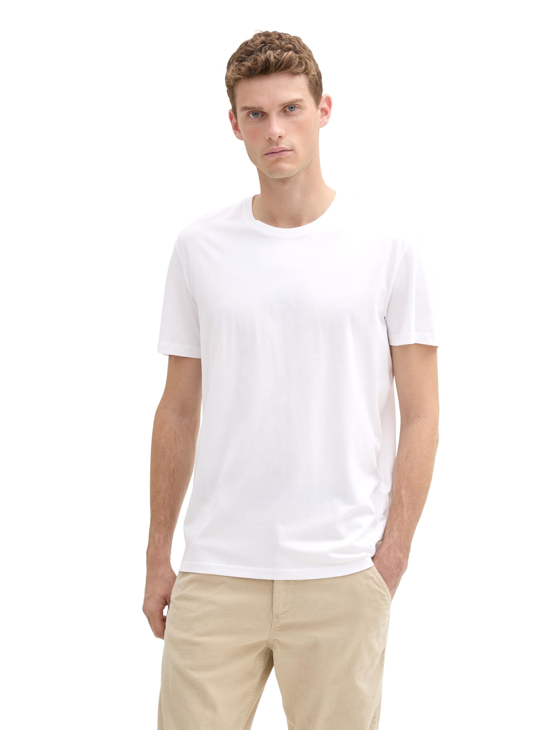 TOM TAILOR Herren Doppelpack Crew Neck T-Shirt, Weiß, M 4