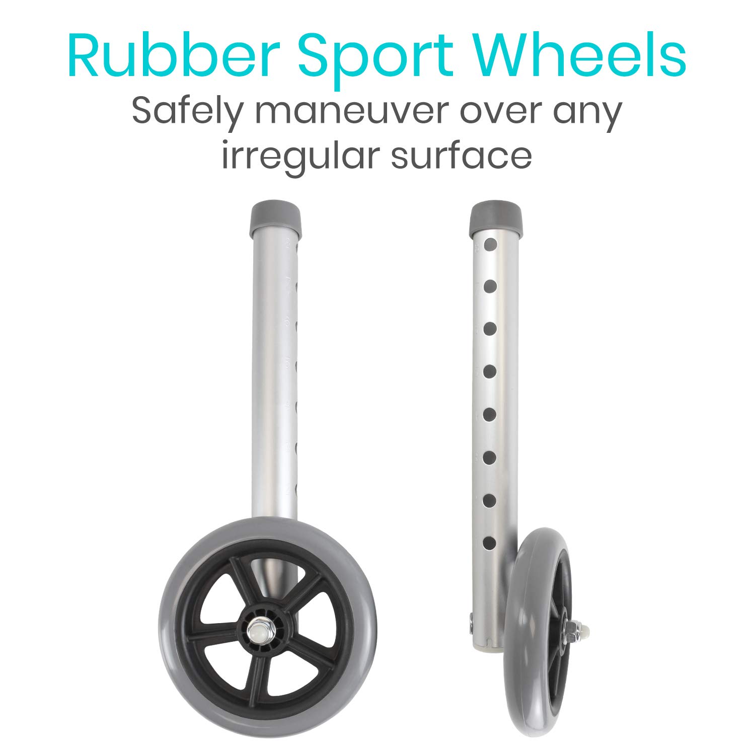 Vive Walker Wheels, Ski Glides, Accessories Covers for Seniors (6 PCS), Replacement Feet Parts Ball Set for Folding Medical Roller Safety- Front, Back Stability 5