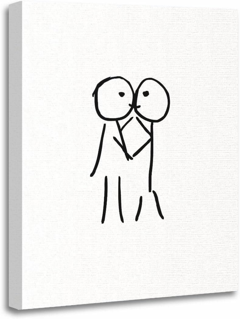 TORASS Canvas Wall Art Print Forever Kiss Love Together Drawing Simple Black Artwork for Home Decor 16" x 20"
