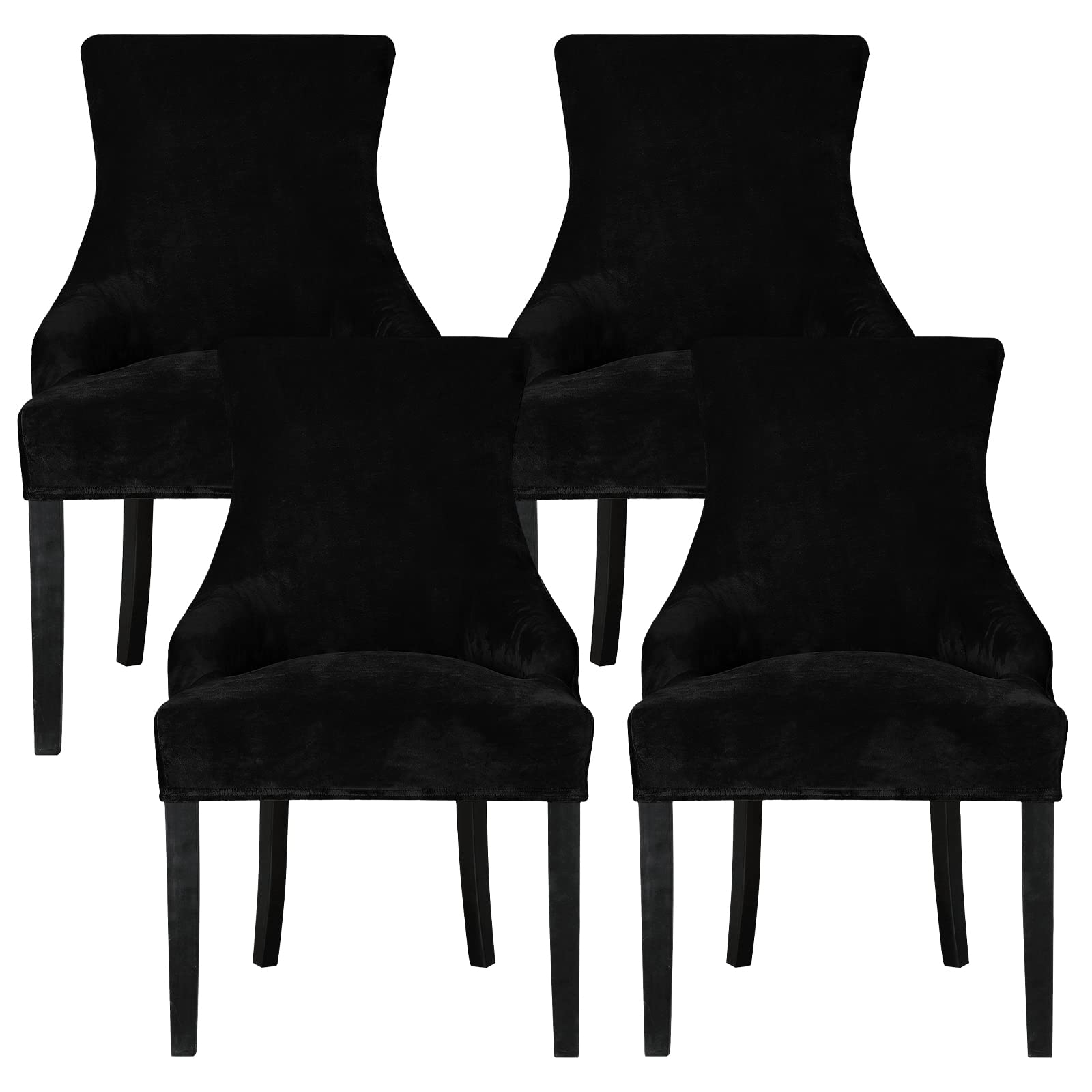 Leorate Dining Chair Covers Stretch Velvet Wingback Armchair Slipcovers Recliner Chair Protector for Kitchen Home Decor (Black, Pack of 4)