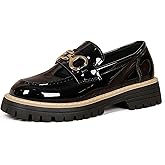 Chunky Heel Penny Loafers for Women Glossy Patent Leather Retro Comfortable Round Toe Anti-Slip Lug Sole Platform Slip On Loafers Casual Work Business Dress Shoes