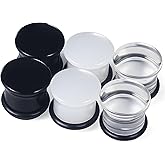 Kridzisw 8G-12mm Acrylic Single Flare Ear Gauges Plugs and Tunnels mushroom shaped with O-Ring Gauges Expander Stretcher for Women Men Clear Black Opalite