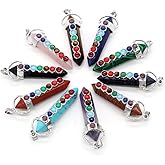 Zotoone 5pcs Natural Stone Pendant Metal Alloy Crystal Column Shape Seven Chakra Aura Healing for Making Necklace Accessories Size 18x55mm