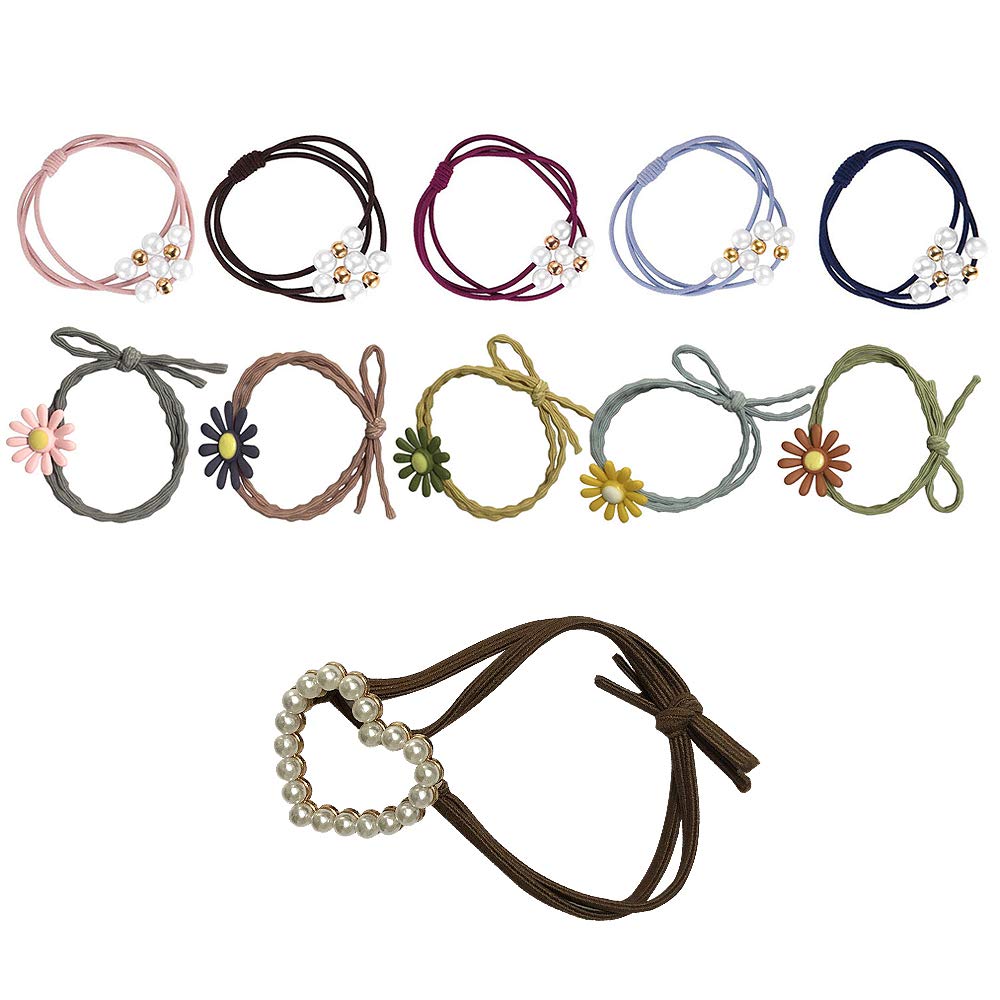 Amazon Com 11 Pcs Colour Hair Ring Pearl Hair Ties With Beads