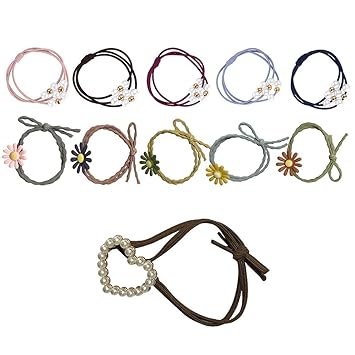 Amazon Com 11 Pcs Colour Hair Ring Pearl Hair Ties With Beads