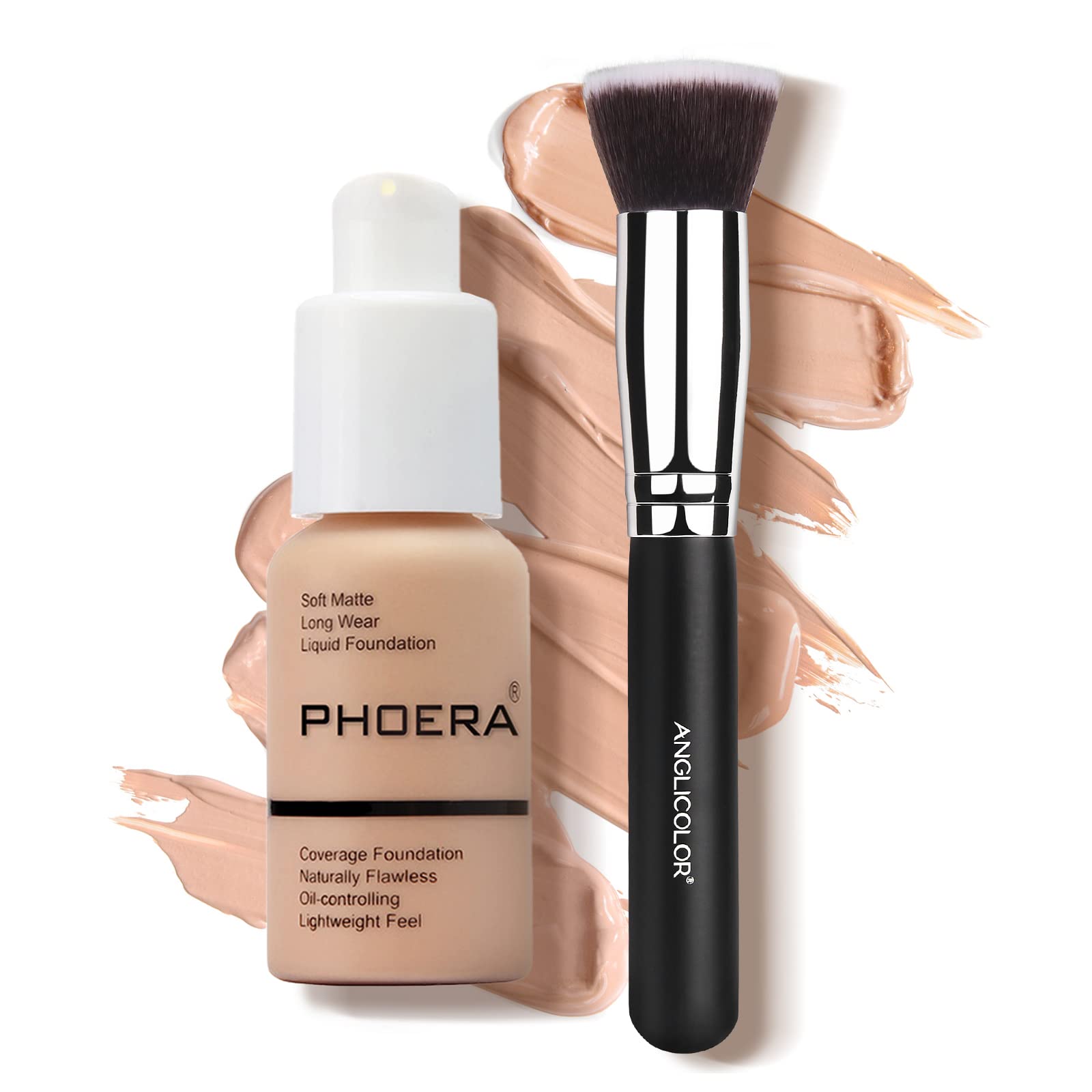 30ml Foundation Liquid, Foundation Full Coverage 24HR Matte Oil Control Concealer Liquid Foundation With foundation Brush,Soft Matte Full Coverage Foundation and Concealer (103, 30ml)