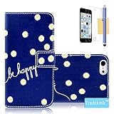 iPhone 5C Case, Tradekmk(TM) Blossom Little Chrysanthemum Pattern PU Leather Slim Fit Folio Wallet Stand Shell Cover Case with Card Holders Compatible with Apple iPhone 5C[+Stylus+Screen Protector+Cleaning Cloth]